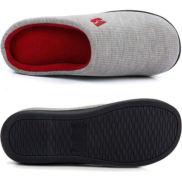 Women's Light Gray/Red  Two-Tone Comfy Memory Foam Slipper  Indoor House Shoes - Picture 2 of 6